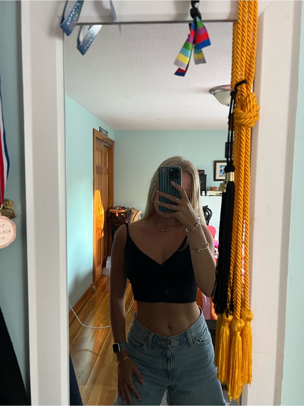 Black V-Neck Cropped Cami Top